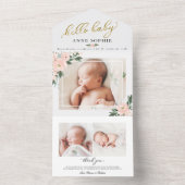 Floral Photo Birth Announge & Bedankt Card All In One Uitnodiging (Binnen)