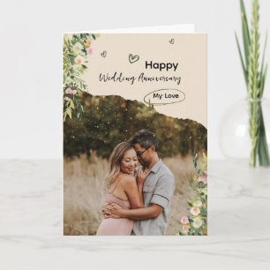 Floral Photo Collage Happy Wedding Jubileum Kaart