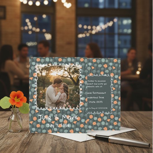 Floral Photo Frame Engagement Party Invitation 