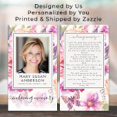 Floral Photo Funeral Carte de prière commémorative