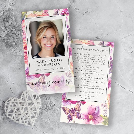 Floral Photo Funeral Carte de prière commémorative