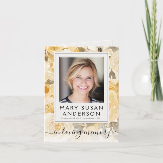 Floral Photo Funeral Memorial Merci Carte de note (Devant)