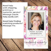 Floral Photo Funeral Memorial Prayer Kaart