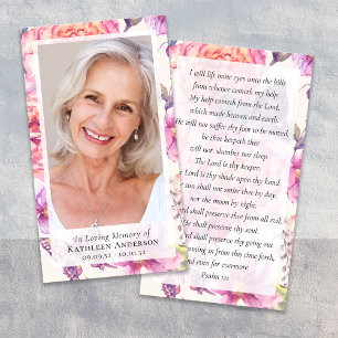 Floral Photo Funeral Memorial Prayer Kaart Contactkaartje