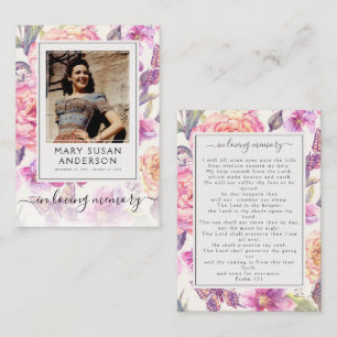 Floral Photo Funeral Memorial Prayer Kaart Notitiekaartje