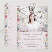 Floral Photo Graduation Faire-part (Devant / Derrière)