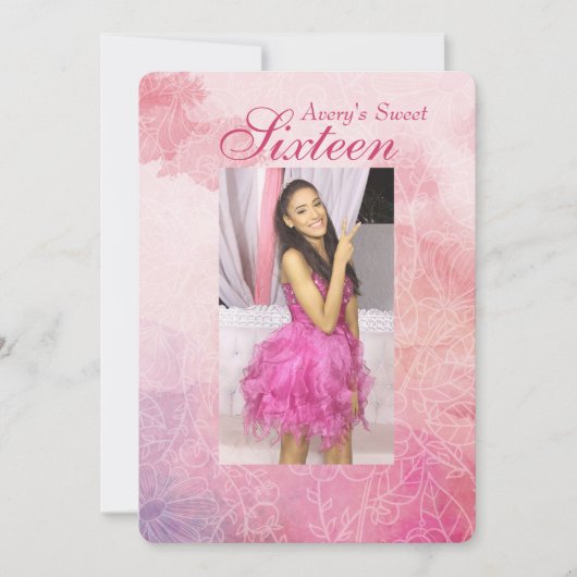 Floral Photo Invitation Kaart (Voorkant)