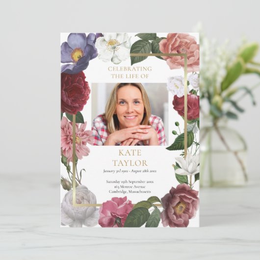 Floral Photo Order of Service Funeral Programme Programma (Staand voorkant)