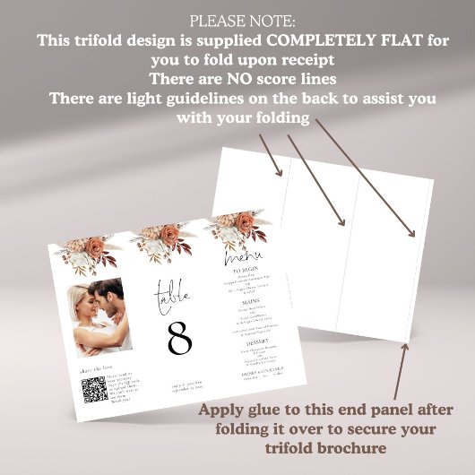 Floral Photo QR Triple Mariage Menu Table No