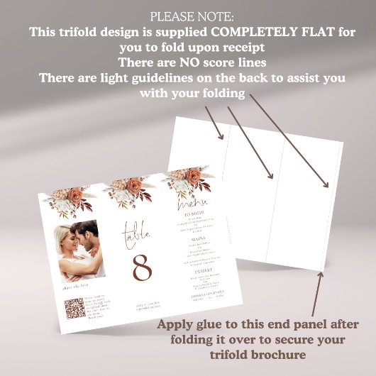 Floral Photo QR Triple Mariage Menu Table No