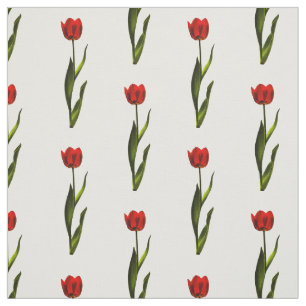 Floral Photography Red, Green, White Tulip Pattern Stof
