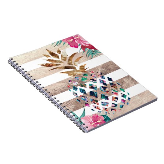 Floral Pineappel gestript Notitieboek (Rechterzijde)