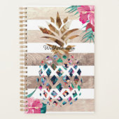 Floral Pineapple gestreepte monogram Planner (Voorkant)