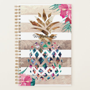Floral Pineapple gestreepte monogram Planner