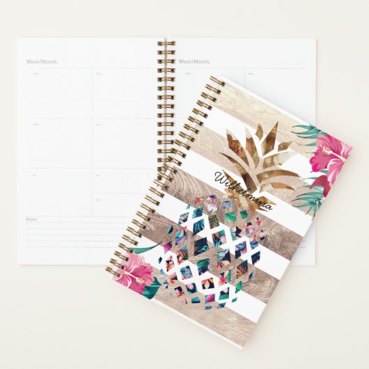 Floral Pineapple gestreepte monogram Planner (Display)