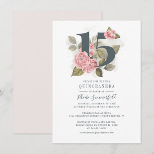 Floral Pink 15th Birthday Quinceanera Party Kaart