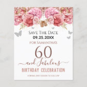 Floral Pink 60th Birthday Save the Date (Voorkant)