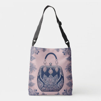 Floral pink and blue AI art Crossbody Tas