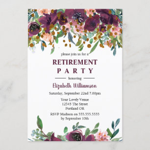 Floral Pink and Burgundy Retirement Party Kaart