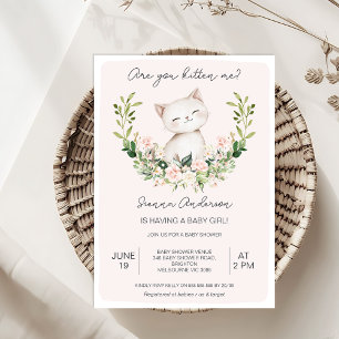 Floral Pink Are You Kitten Me Baby shower Kaart