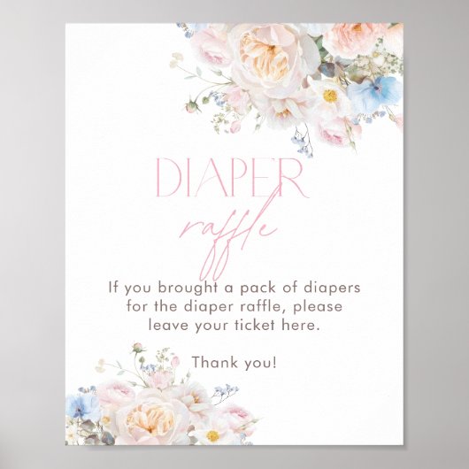 Floral Pink Baby shower Diaper Raffle Poster (Voorkant)