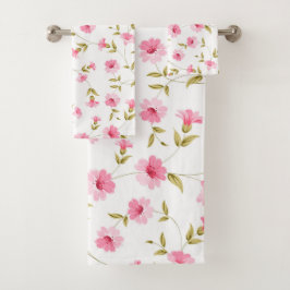 Floral Pink Bath Towelset Bad Handdoek