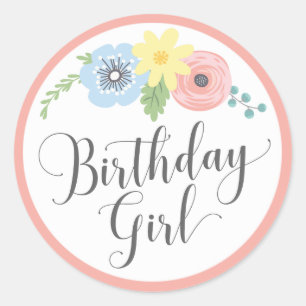 Floral Pink Birthday Girl Baby & Kinder Partij Ronde Sticker
