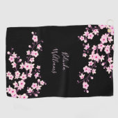 Floral Pink Black Cherry Blossom Monogram Golfhanddoek (Horizontaal)