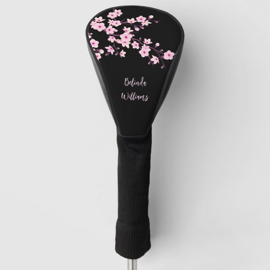 Floral Pink Black Cherry Blossom Monogram Golfheadcover (Voorkant)