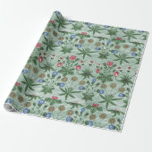 Floral Pink Blue William Morris Daisy Cadeaupapier (Uitgerold)