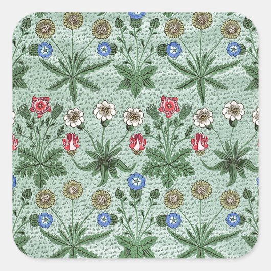  Floral Pink Blue William Morris Daisy Vierkante Sticker (Voorkant)