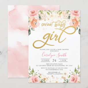 Floral Pink Blush Baby shower Invitation Girl Kaart