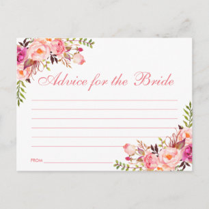 Floral Pink Blush Bridal Shower Advice Card L Briefkaart
