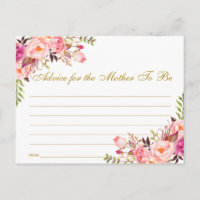 Floral Pink Blush Gold Baby shower Advice Kaart