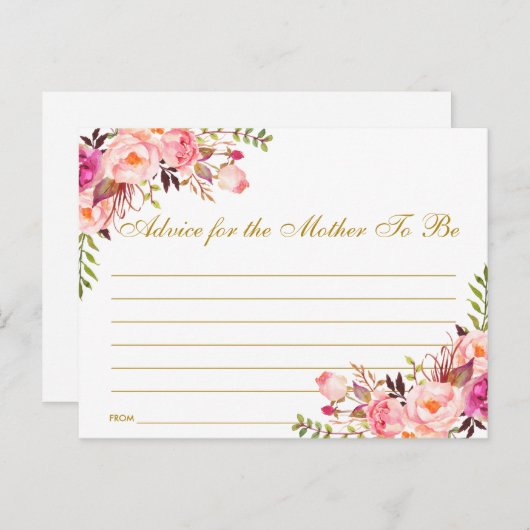 Floral Pink Blush Gold Baby shower Advice Kaart (Voorkant / Achterkant)