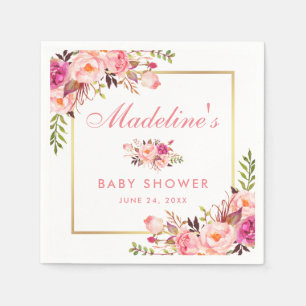 Floral Pink Blush Gold Lijst Baby shower Servet