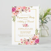 Floral Pink Blush Gold Mariage Invitation Fiançail (Debout devant)