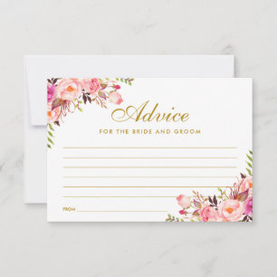 Floral Pink Blush Gold Wedding Advice Kaart