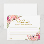 Floral Pink Blush Gold Wedding Advice Kaart L (Voorkant / Achterkant)