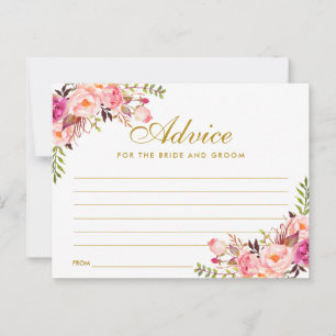 Floral Pink Blush Gold Wedding Advice Kaart L