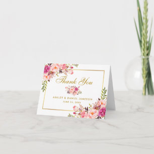 Floral Pink Blush Gold Wedding Bedankt Note