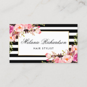 Floral Pink Blush Stripes Hair Stylist Appointment Afsprakenkaartje