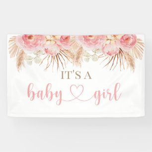 Floral Pink Boho Pampas baby showerbanner Spandoek