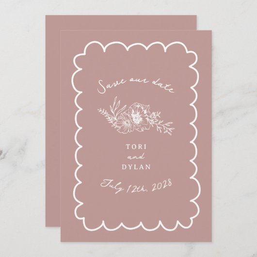 Floral Pink Botanical Bewaar de datum Save The Date (Voorkant / Achterkant)