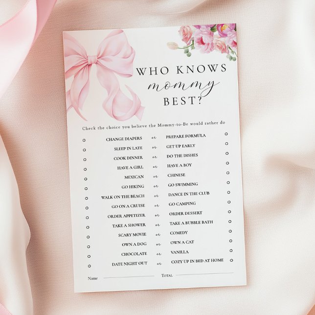 Floral Pink Bow Baby Shower Activity Games (Creator heeft geüpload)