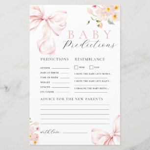 Floral Pink Bow Baby shower Voorspelling Advies Sp