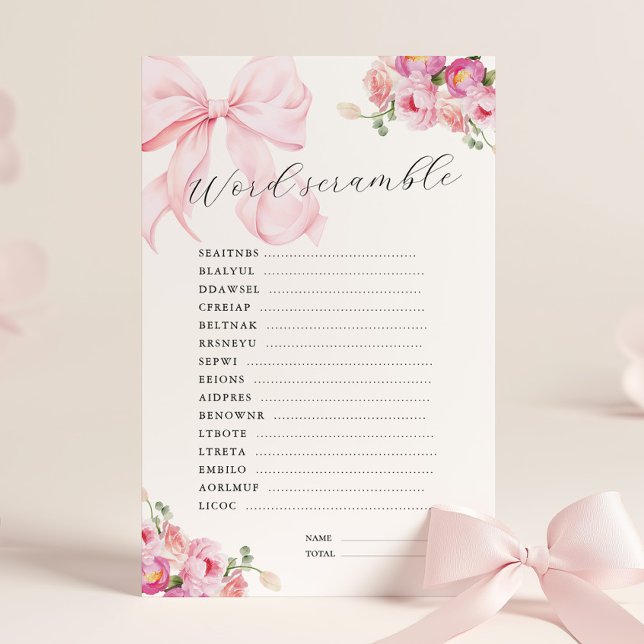 Floral Pink Bow Baby Shower Word Scramble (Creator heeft geüpload)