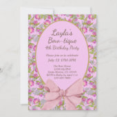 Floral Pink Bow Boutique Birthday Party Kaart (Voorkant)