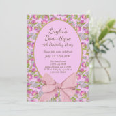  Floral Pink Bow Boutique Birthday Party Kaart (Staand voorkant)
