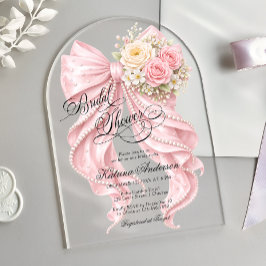 Floral Pink Bow Elegant Bridal Shower  Acryl Uitnodigingen